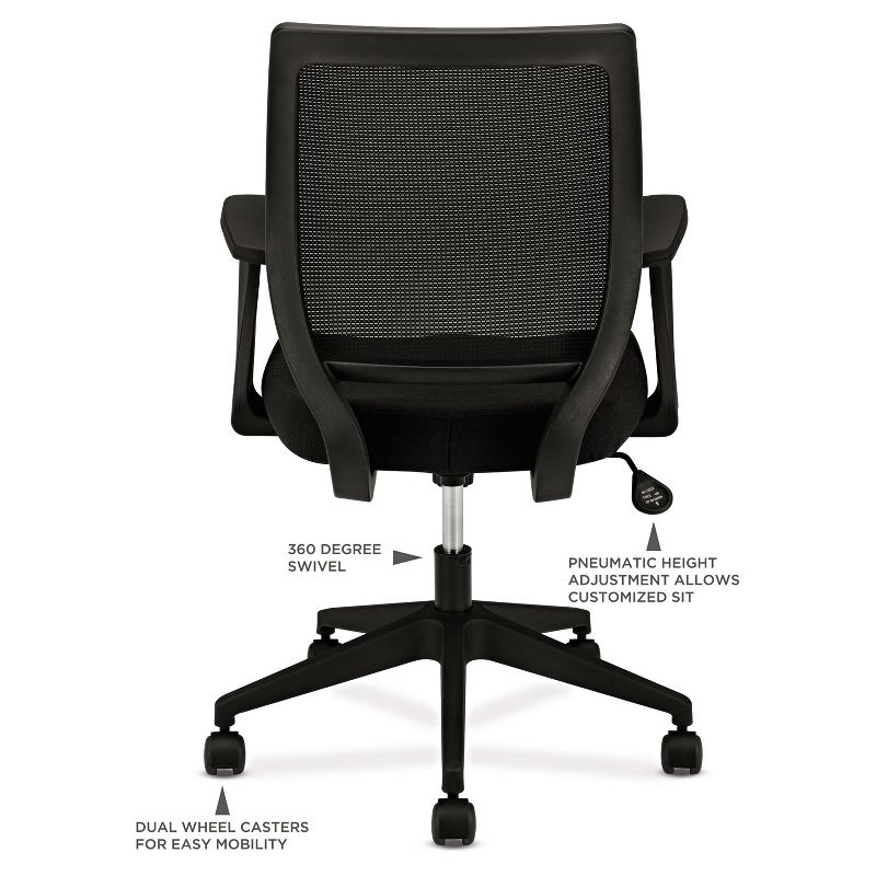 Basyx VL521 Series Mid-Back Work Chair Mesh Back Fabric Seat Black VL521VA10