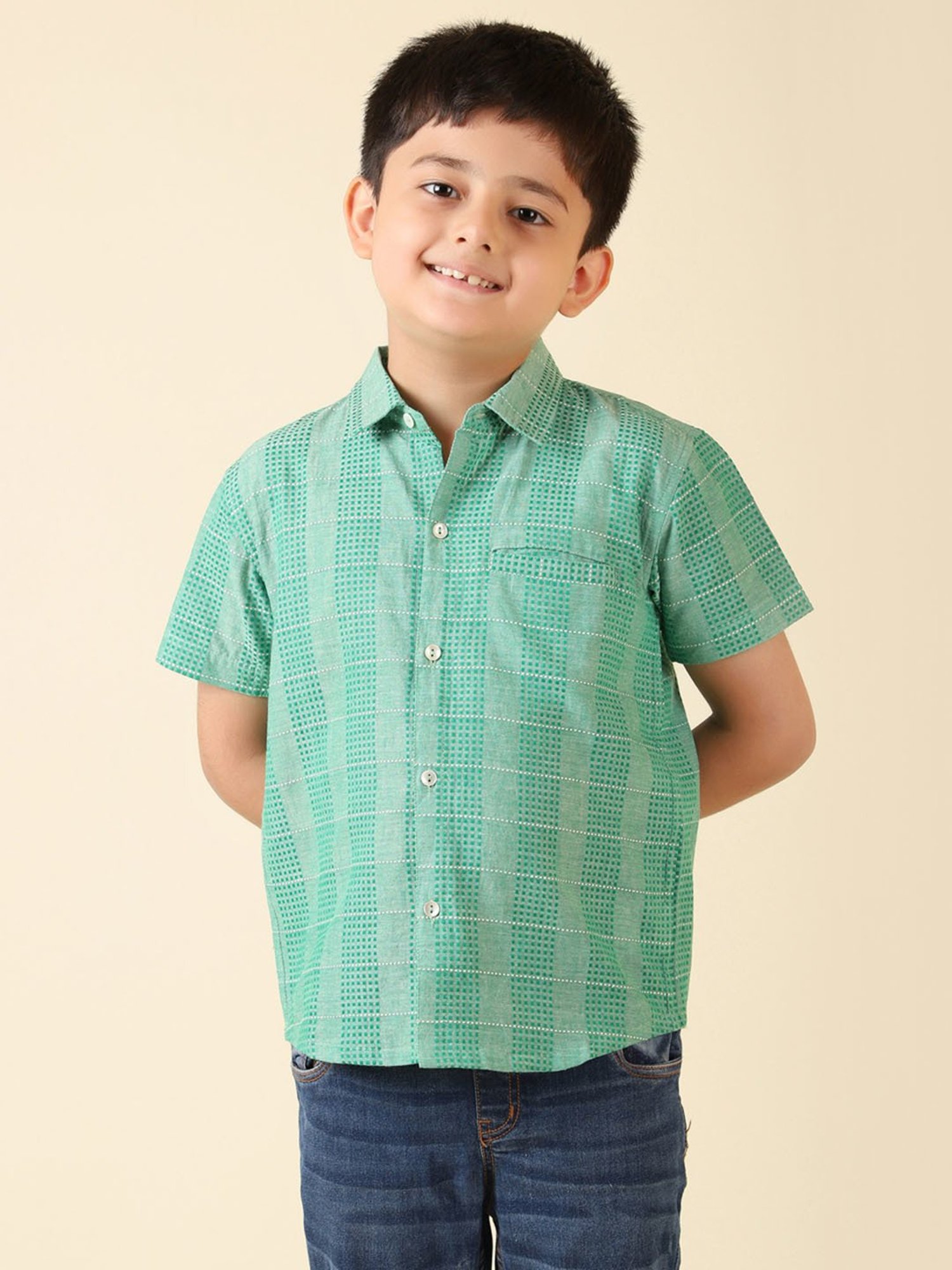 Fabindia Boys Green Printed Shirt