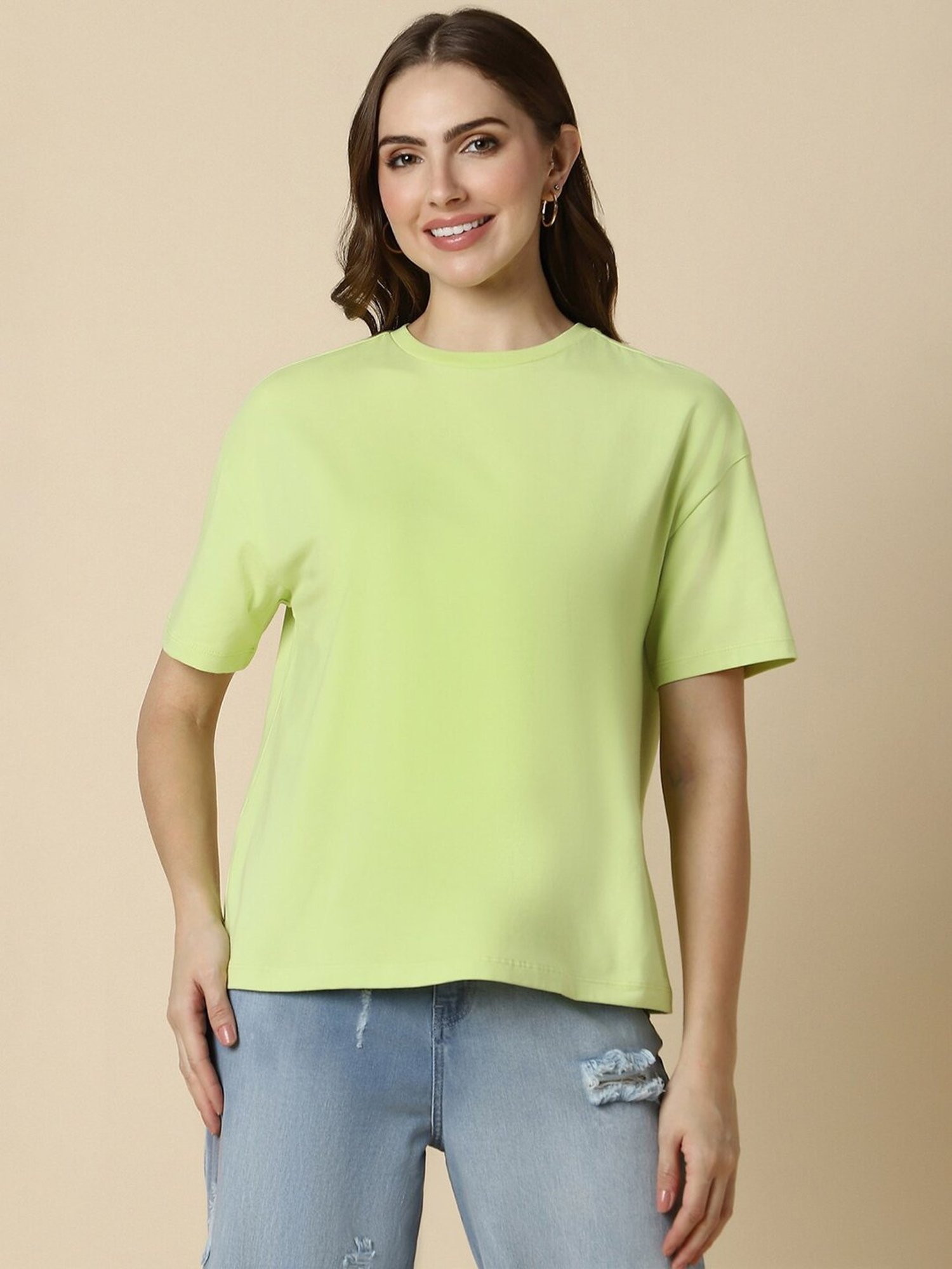Allen Solly Lime Green Cotton Regular Fit T-Shirt