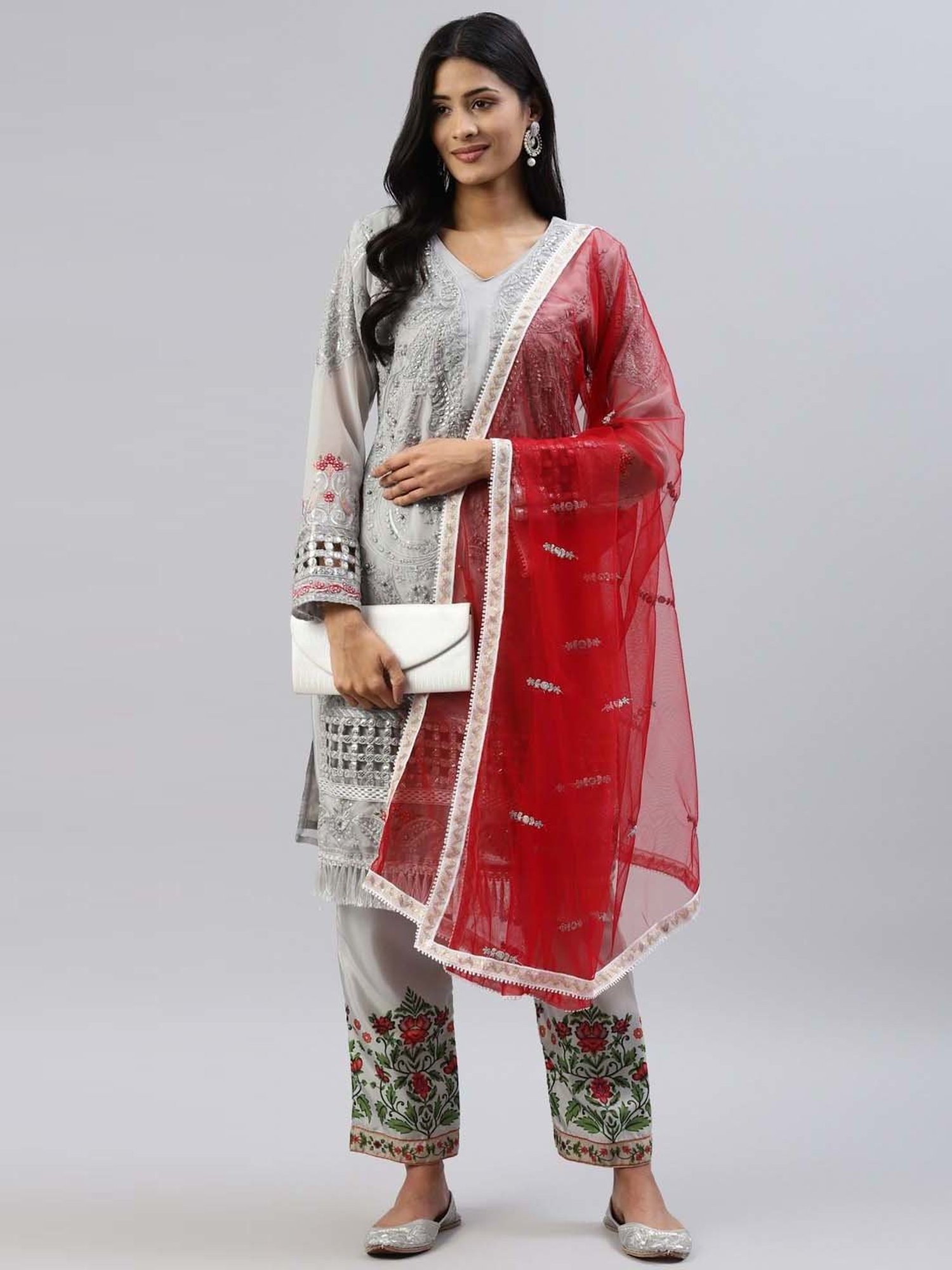 READIPRINT FASHIONS Grey Embellished Unstitched Dress Material