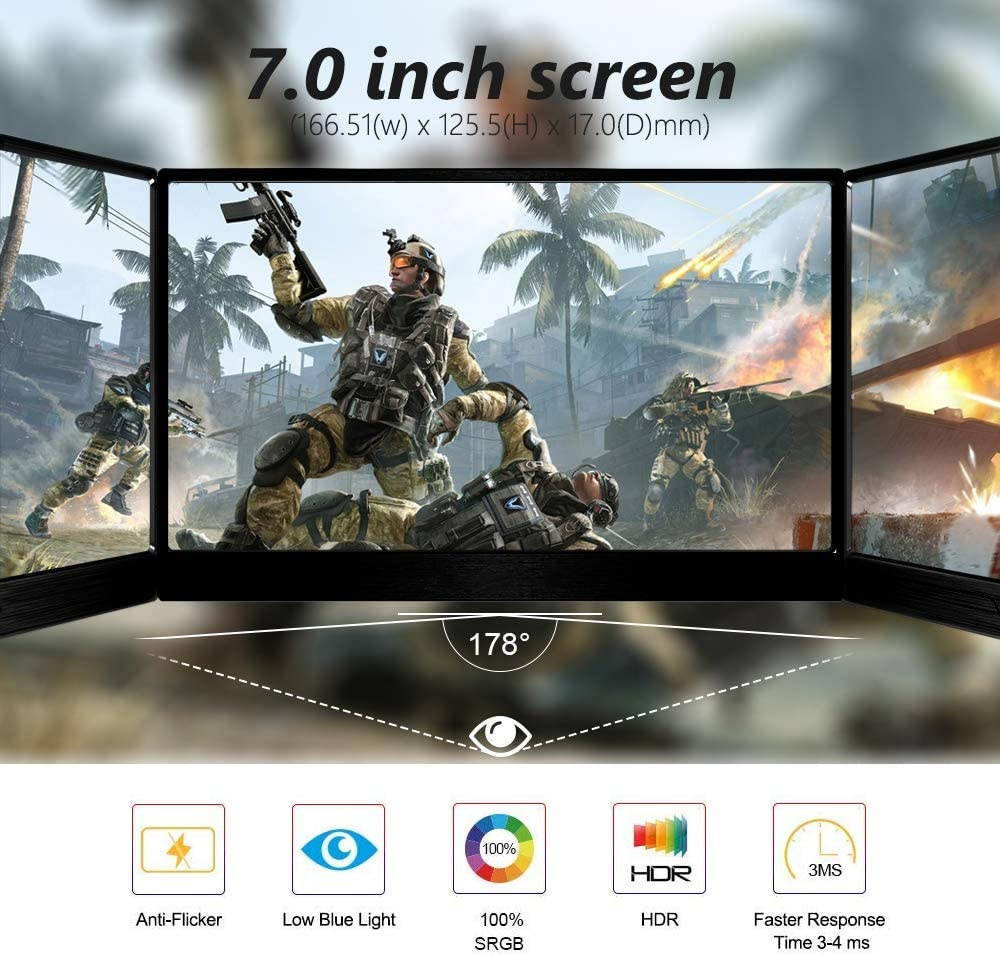 for Raspberry Pi 4 Portable Monitor 7.0 inch Screen - IPS Capacitive Display 1024x600, Second Screen with Laptop, Mini HDMI - Compatible with Raspberry Pi, for PS4 etc, with Leather Holder Case