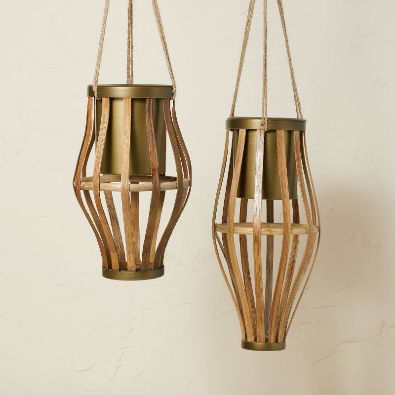 11" x 6.5" Metal/Rattan Hanging Planter Natural - Opalhouse™ designed with Jungalow™
