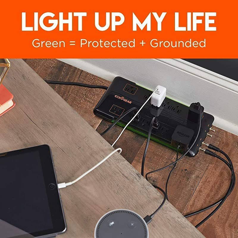 12 Outlet Surge Protector Power Strip With 3420J Of Surge Protection Ideal For Protecting Computer or Gaming Setups Includes 2 Pairs Of Coax Connectors amp Wall Mounting Slots