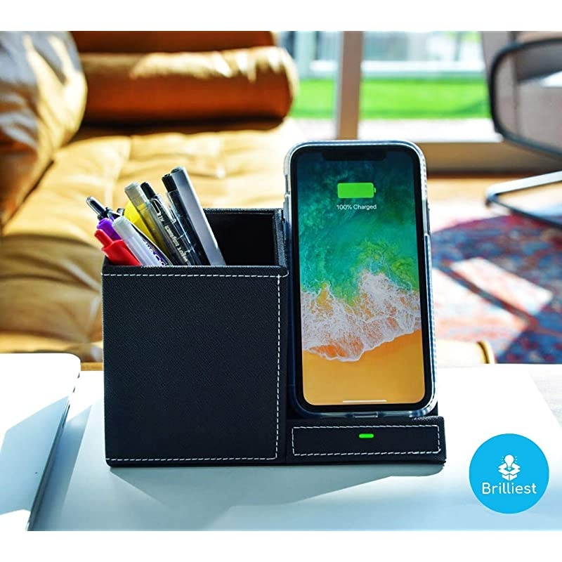 Fast Wireless Charger and Desk Organizer Black Wireless Charging Dock Compatible with iPhone 1111 ProMaxXSMax8+ Galaxy S20S20+Note109 Multiple Devices