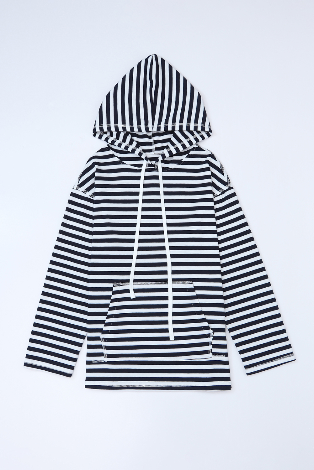 Stripe Print Kangaroo Pocket Drawstring Hoodie