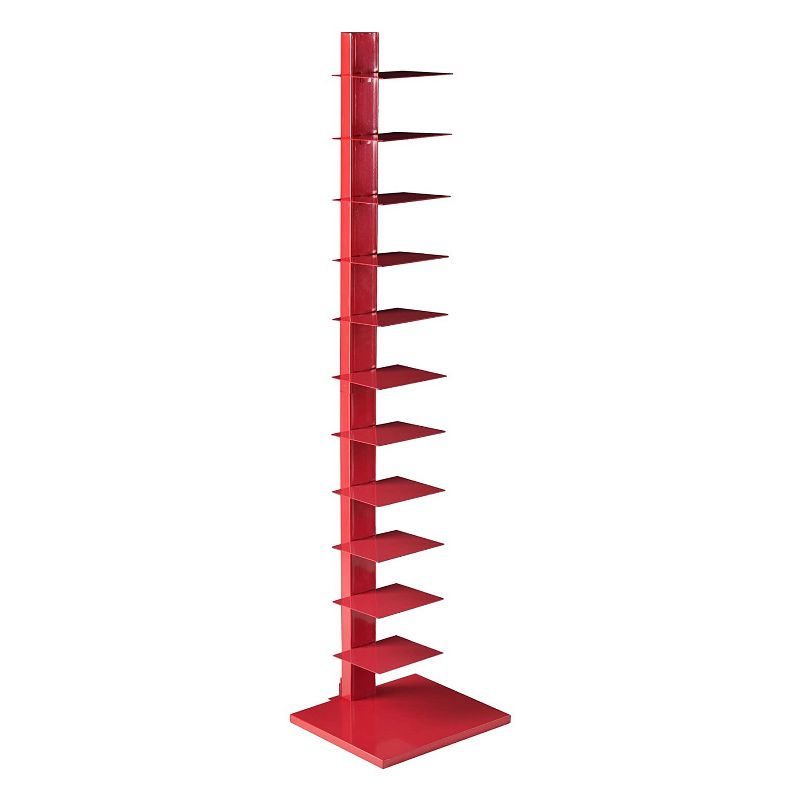 Southern Enterprises Furniture HZ9492 65 Inch Freestanding Adjustable 12 Tier Modern Metal Spine Tower Book Shelf Decor Organizer Storage Case, Red