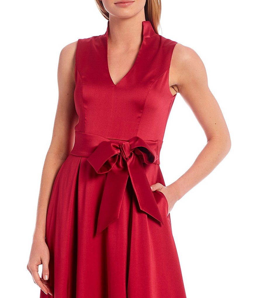 Aidan Mattox Stand Collar V-Neck Sleeveless Mikado Ball Gown