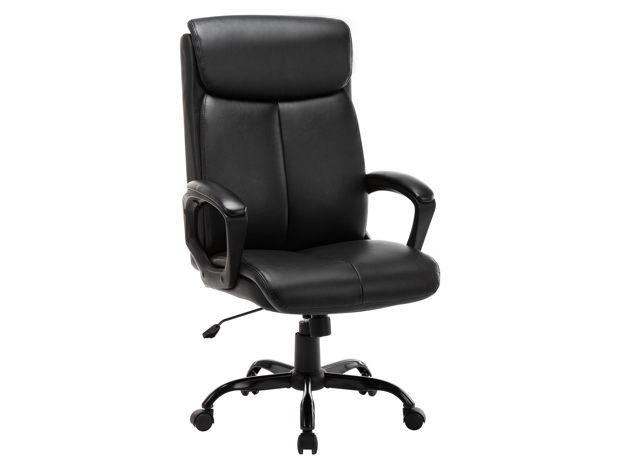 High Back Executive Bonded Leather Swivel Office Chair - Computer Desk Task Chair W/Rocking Function, Black Thick Padded Headrest & Seat Cushion
