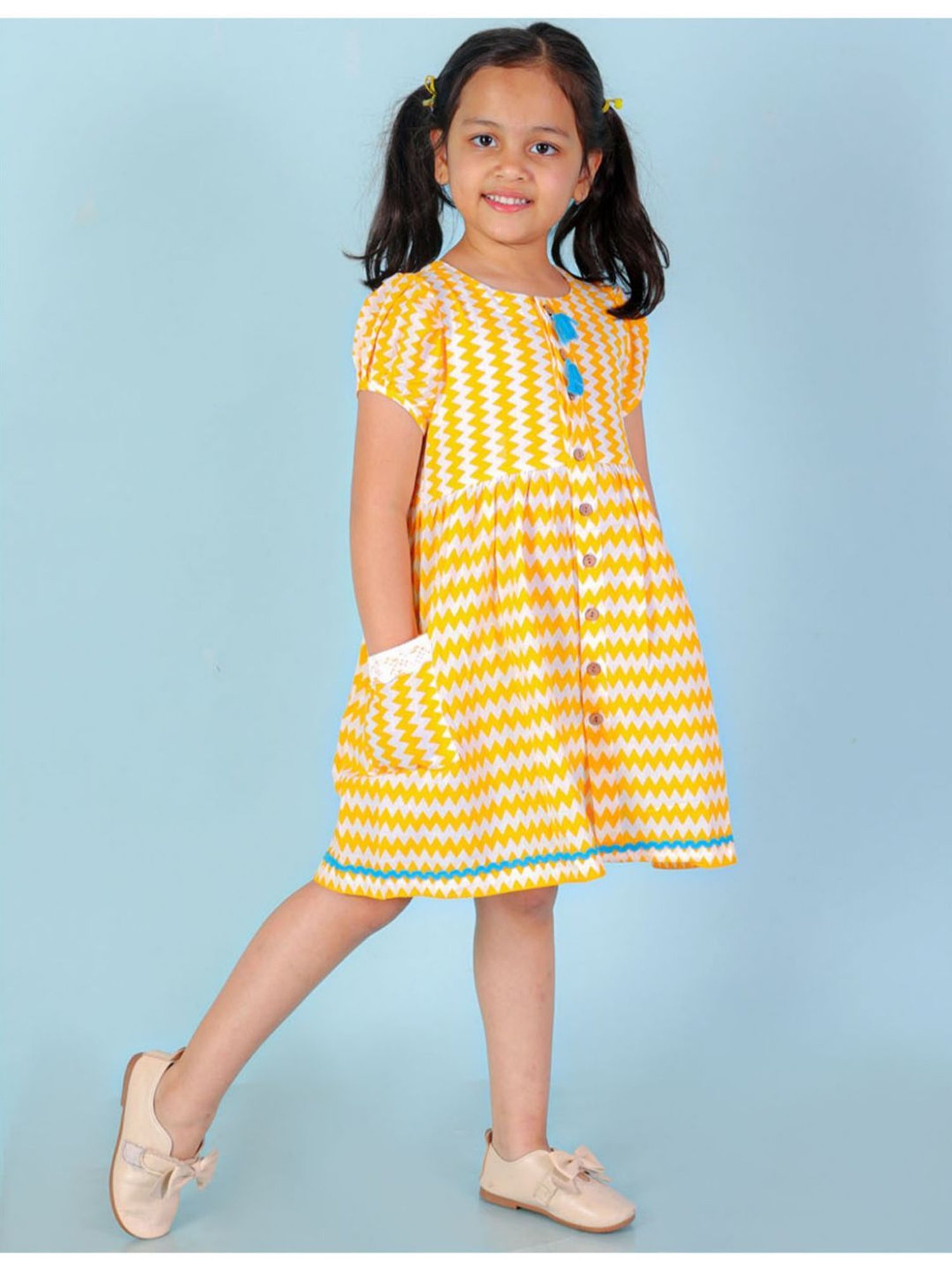 Lil Drama Kids Yellow & White Striped Dress