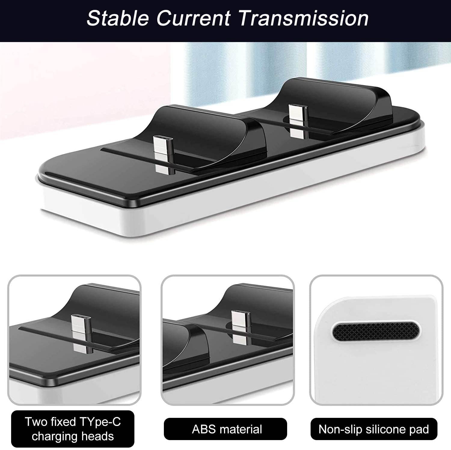 ROME CARE PS5 Charging Station,PS5 Controller Charger Station for Dualsense Controller, Fast Charging, Slim Portable, IC Protection, Dual USB Charging Dock Compatible with Playstation 5 Controller