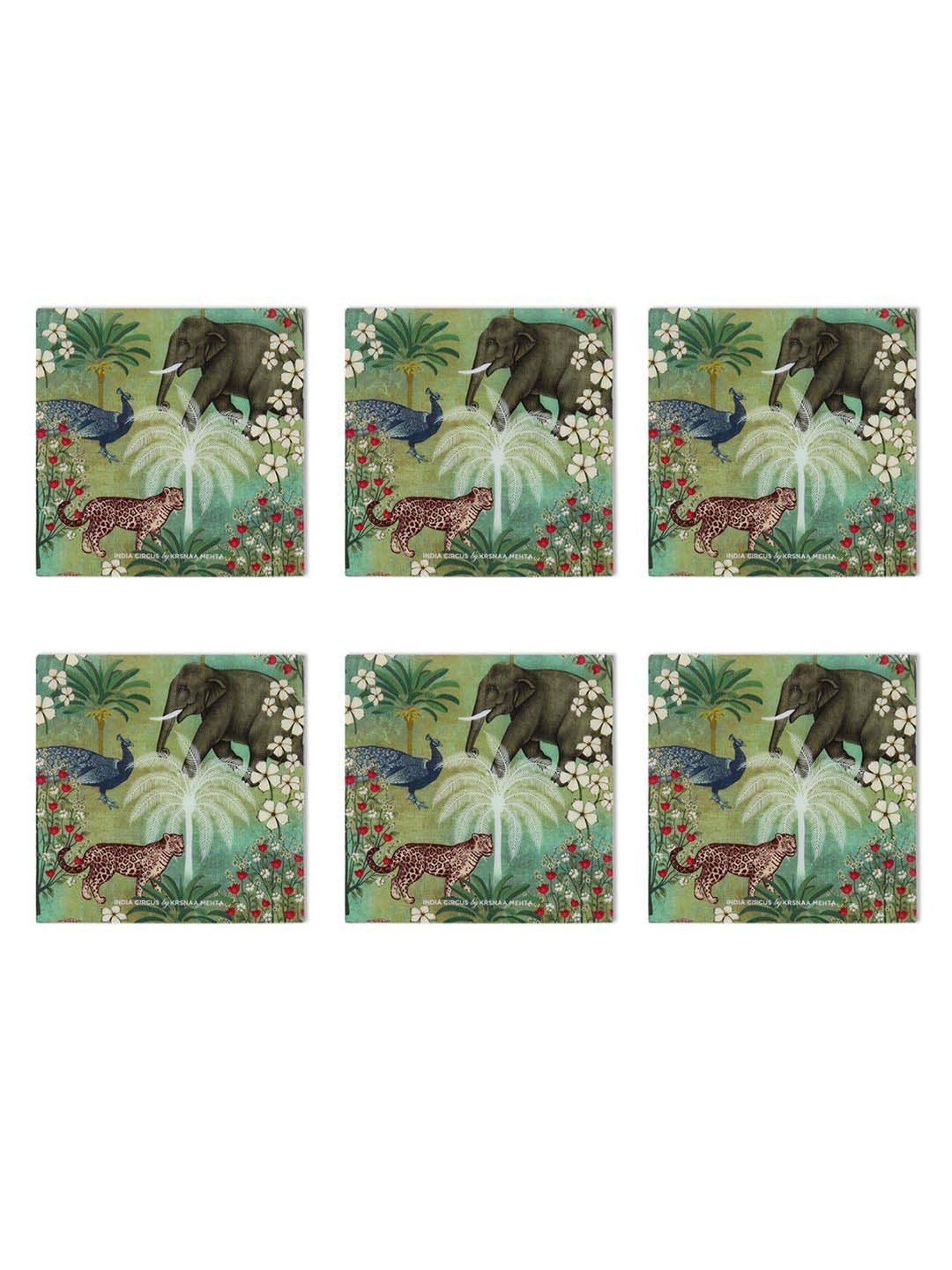 India Circus by Krsnaa Mehta Green Mdf Wildlife Safari Table Coaster - Set of 6
