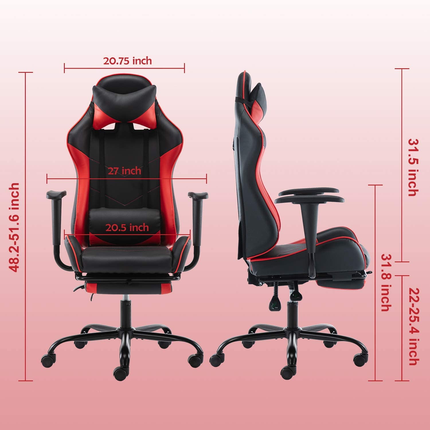 SMUGDESK Gaming Chair with Footrest Racing Style Recliner with Lumbar Support, Ergonomic Office Armchair for Computer PU Leather High Back Desk Chair Headrest Swivel Rocking Desk Chair, Blue