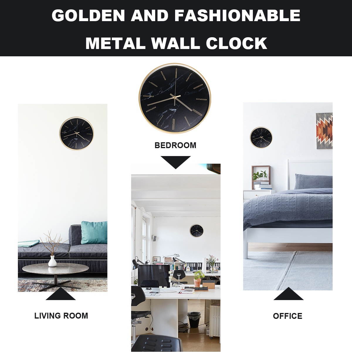 1pc Round Wall Clock Marble Grain Clock Fashion Room Clock Time Display Device for School Home Hotel