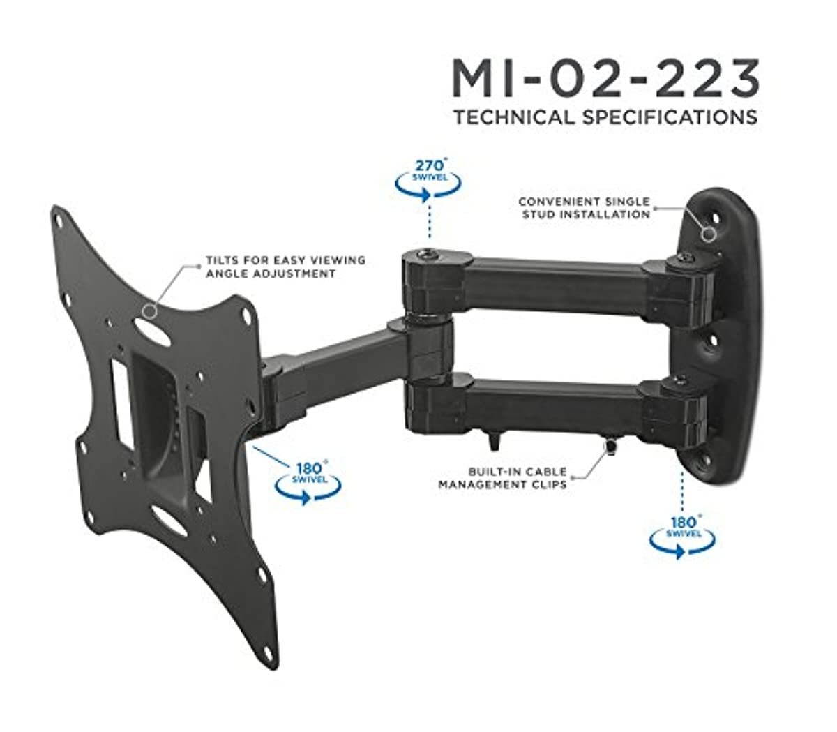 Mount-It! Articulating TV Wall Mount | Swivel, Tilt, Single Stud Mount | Flat Screen Bracket for 23-42 inch Monitor | Fits up to 200 x 200mm VESA | 66 lbs Capacity | Black