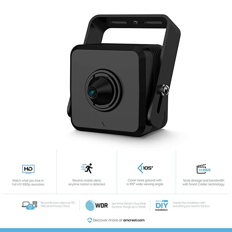 Mini IP Camera, 1080P Indoor Network Mini Camera, 2MP Wired Security Surveillance Nanny Cam, 2.8mm Lens, 105&deg; Viewing Angle, 1080p @30fps, IP2M-PH822B (Black)