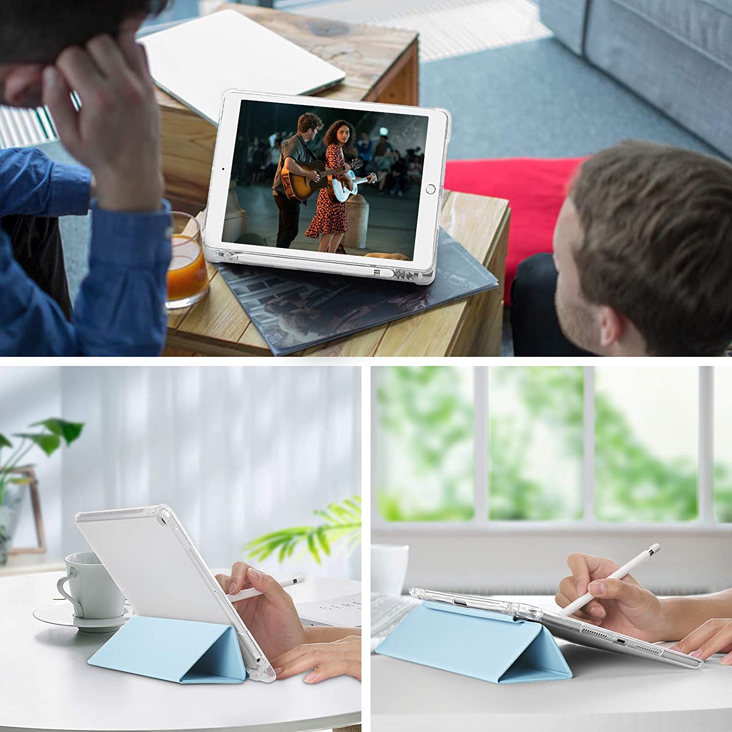 Mazepoly Compatible for Apple iPad 10.2 inch 8th/7th Generation 2020/2019 Case with Apple Pencil Holder, Slim Soft Silicone Smart Trifold Stand Protective Cover Case (Dark Green)