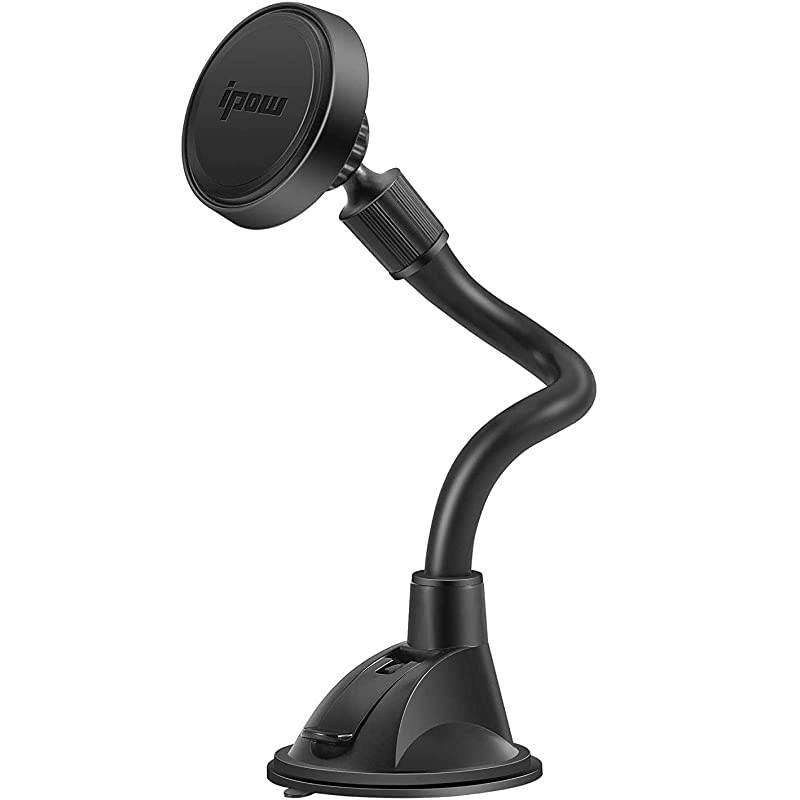 Long Arm Universal Magnetic Cradle Windshield Dashboard Cell Phone Mount Holder with 4 Metal Plates, Soft Firm Goose Arm and Enhanced Suction Cup