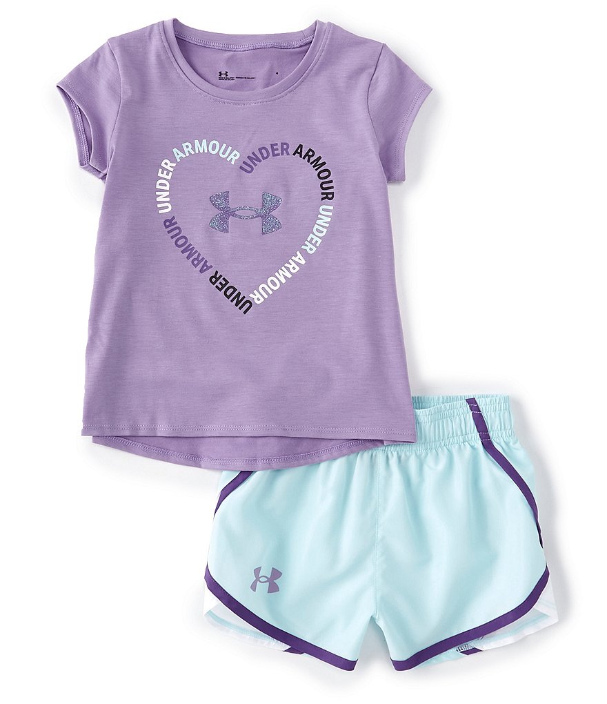 Under Armour Little Girls 2T-6X Short-Sleeve Wordmark Heart Tee & Shorts Set