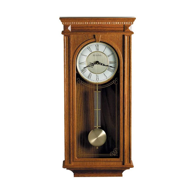 Bulova Clocks C4419 Manorcourt 3 Tune Chiming Indoor Wood Frame Decorative Wall Clock, 2 Tone Metal Dial, Oak Brown