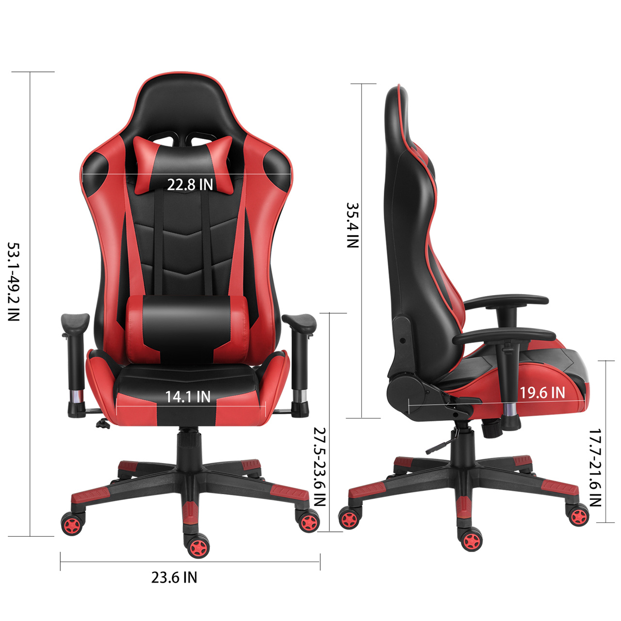 Gaming Chair Racing Office Chair Ergonomic Massage Chair PU Leather Recliner Computer Game Chair with Headrest and Lumbar Pillow Rolling Swivel Task (Black/Red)
