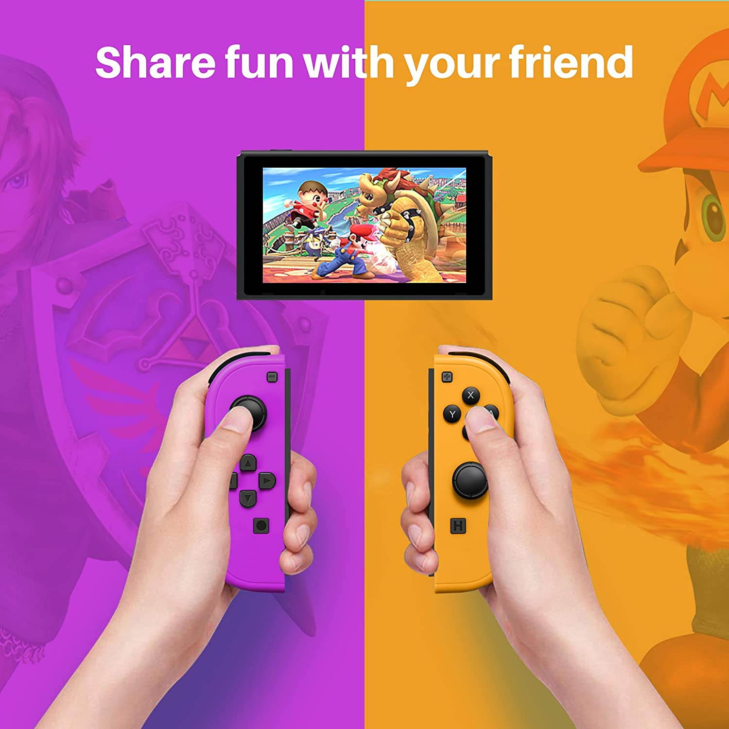 Joy-Pad Controller Compatible with Switch,Left and Right Controllers with Straps Support Wake-up Function (Purple and Orange)