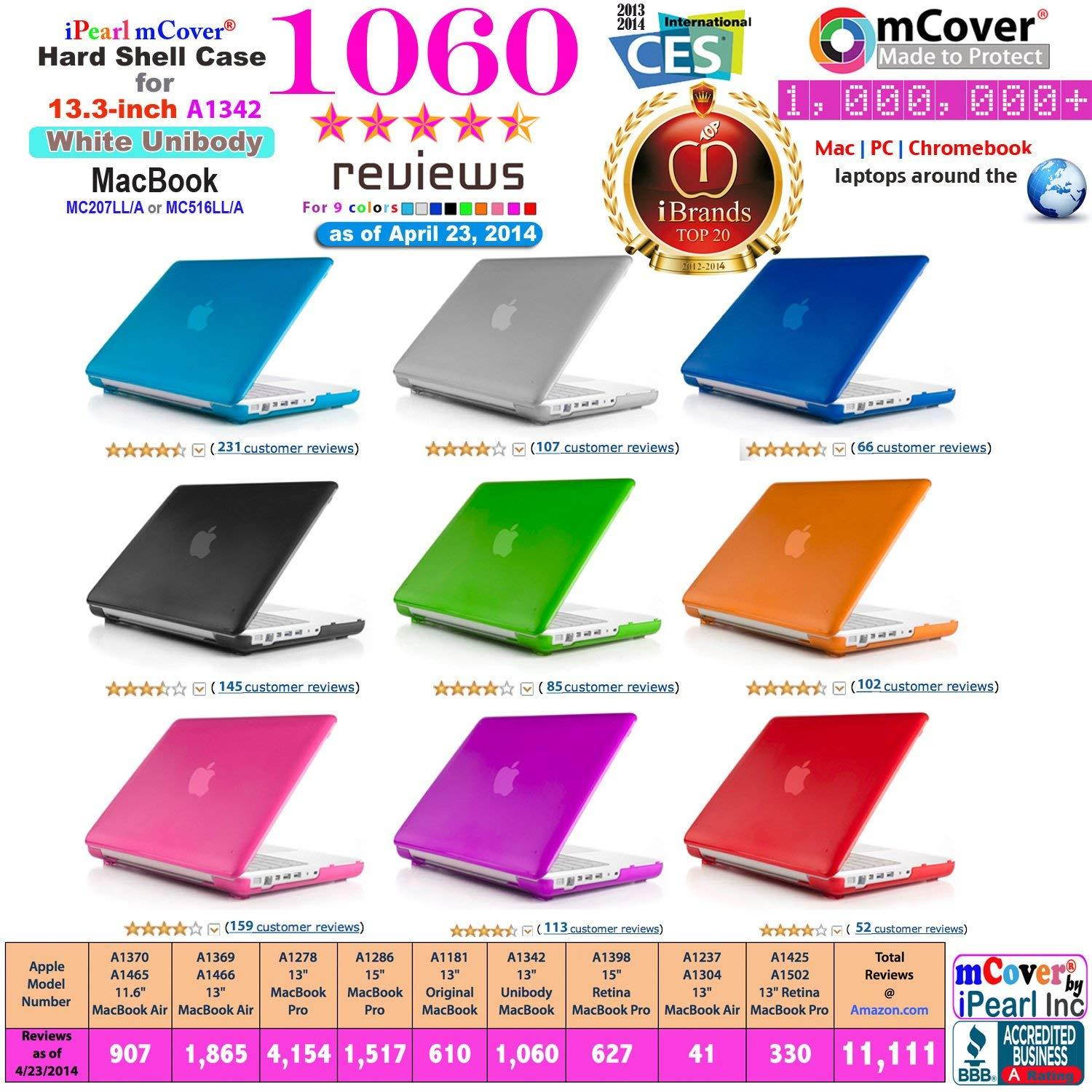 mCover Green iPearl Hard Shell Cover Case + Free Keyboard Skin for Model A1342 White Unibody 13-inch MacBook (part No. MC207LL/A or MC516LL/A, released after Oct. 20, 2009)