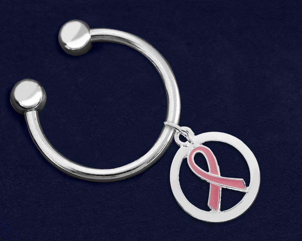 Breast Cancer Awareness Silver Circle Key Chain (2 Key Chains in Gift Boxes)