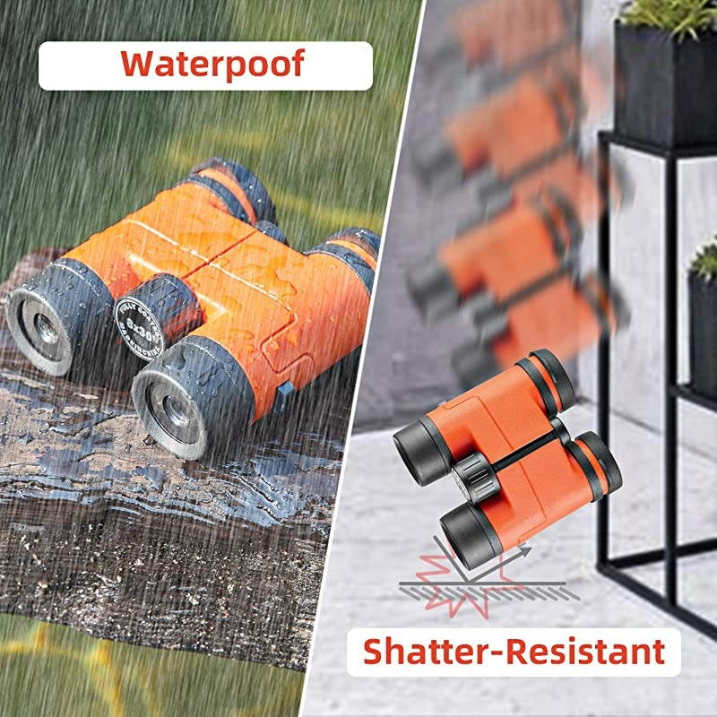 Compact Waterproof Shock Proof Binoculars for Kids Toys Gift for 312 Year Old Boys and Girls Orange