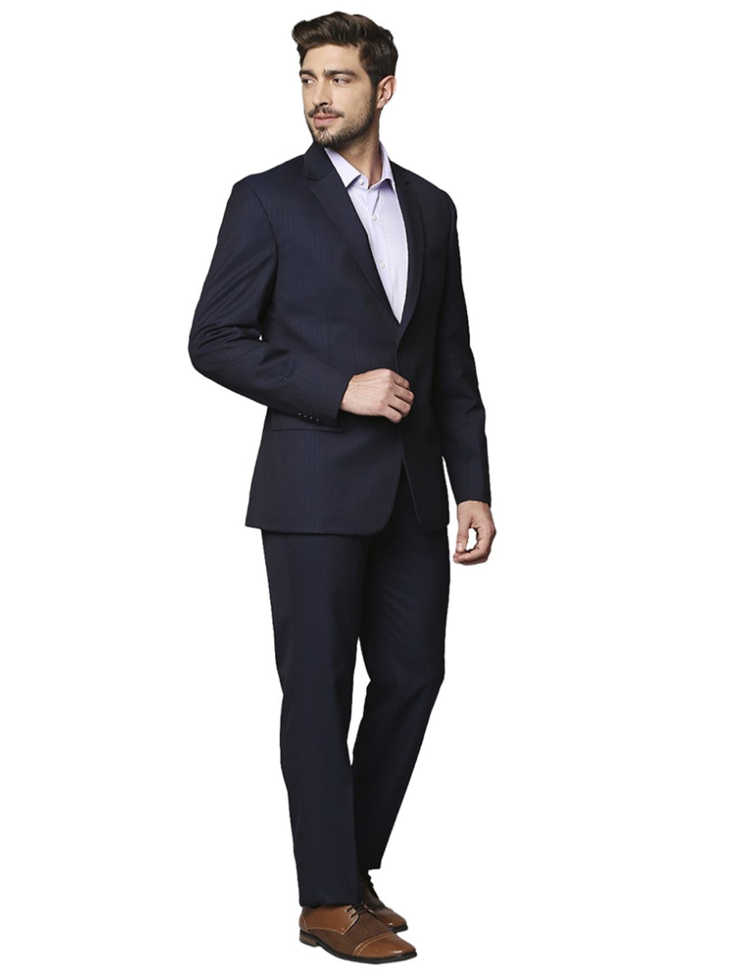 Raymond Blue  Regular Fit Striped Two Piece Suit