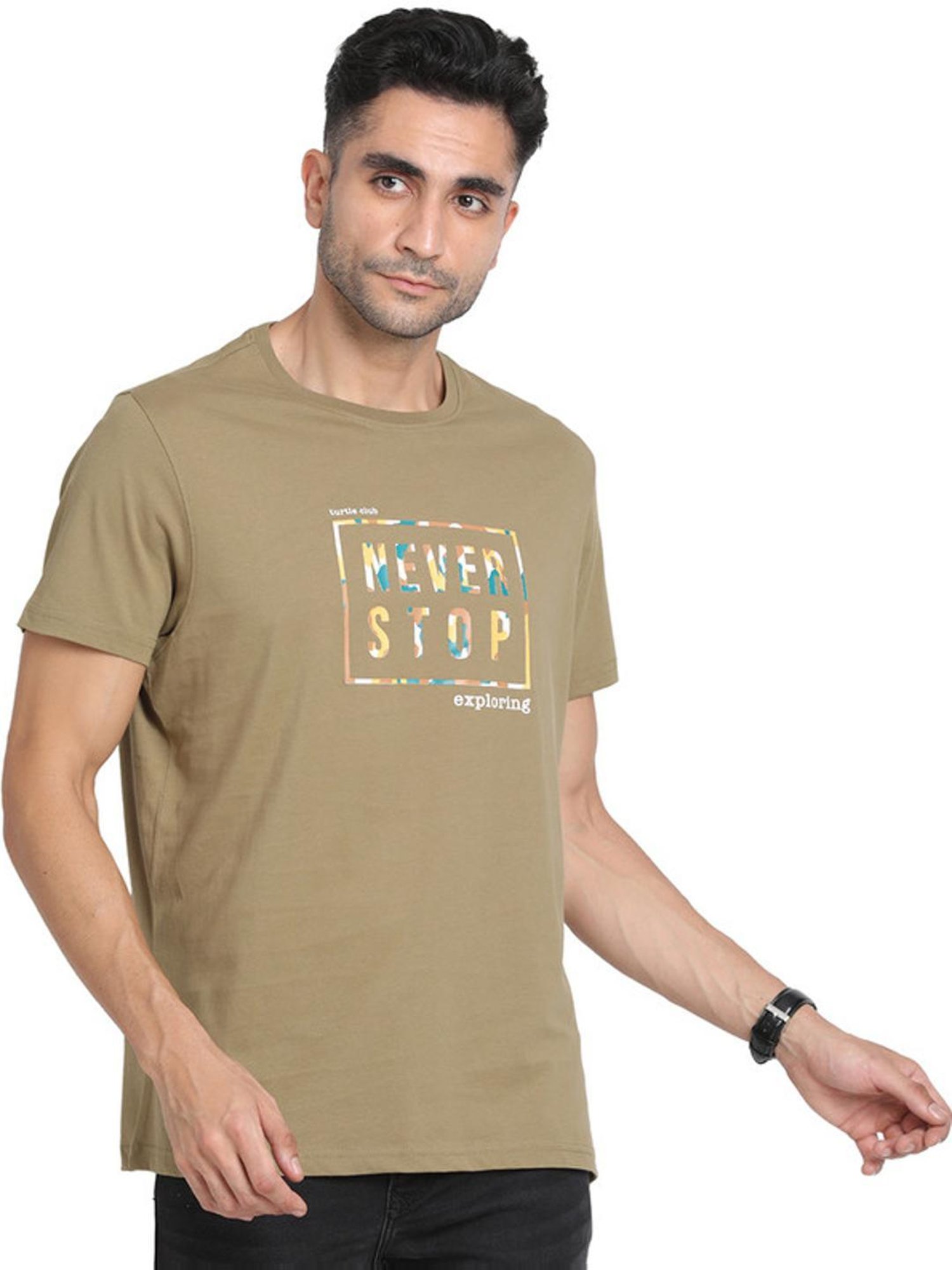 Turtle Green Slim Fit Printed T-Shirts