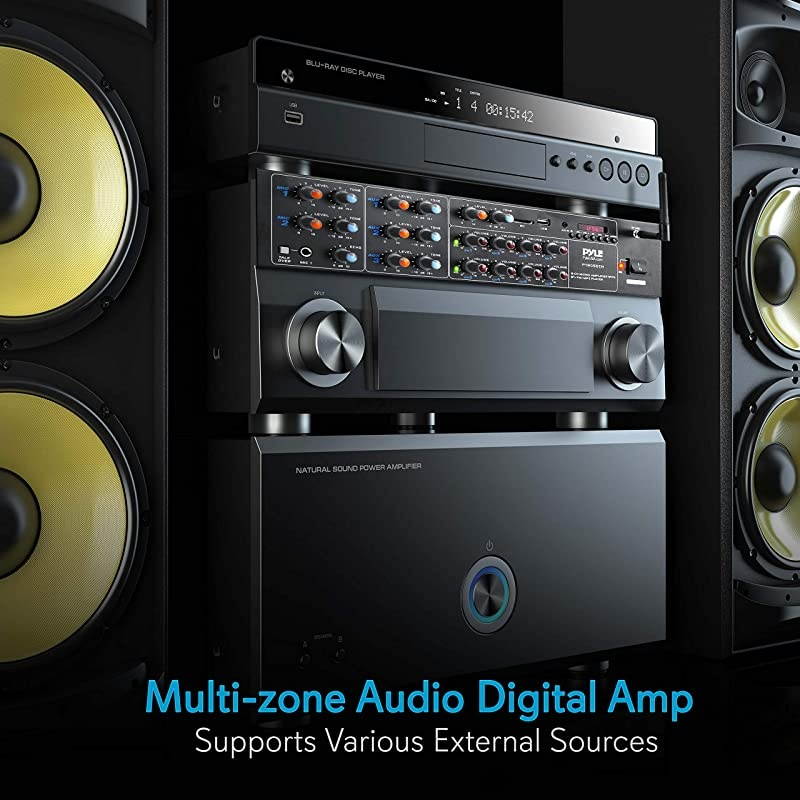 8-Channel Wireless Bluetooth Power Amplifier - 4000W Rack Mount Multi Zone Sound Mixer Audio Home Stereo Receiver Box System w/ RCA, USB, AUX - For Speaker, PA, Theater, Studio/Stage -  PT8050CH