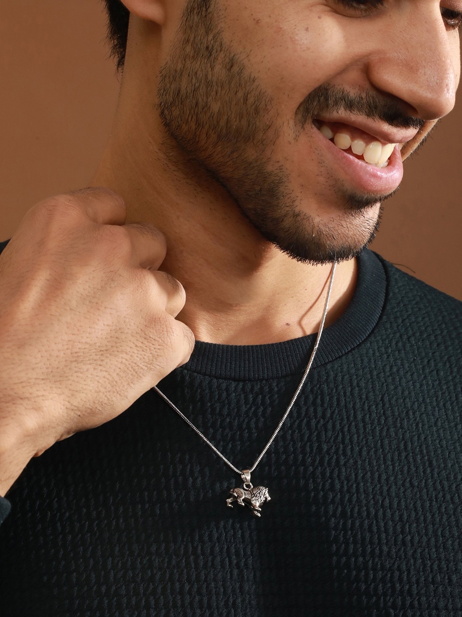 Bold by Priyaasi Lion Black Casual Pendant With Chain for Men