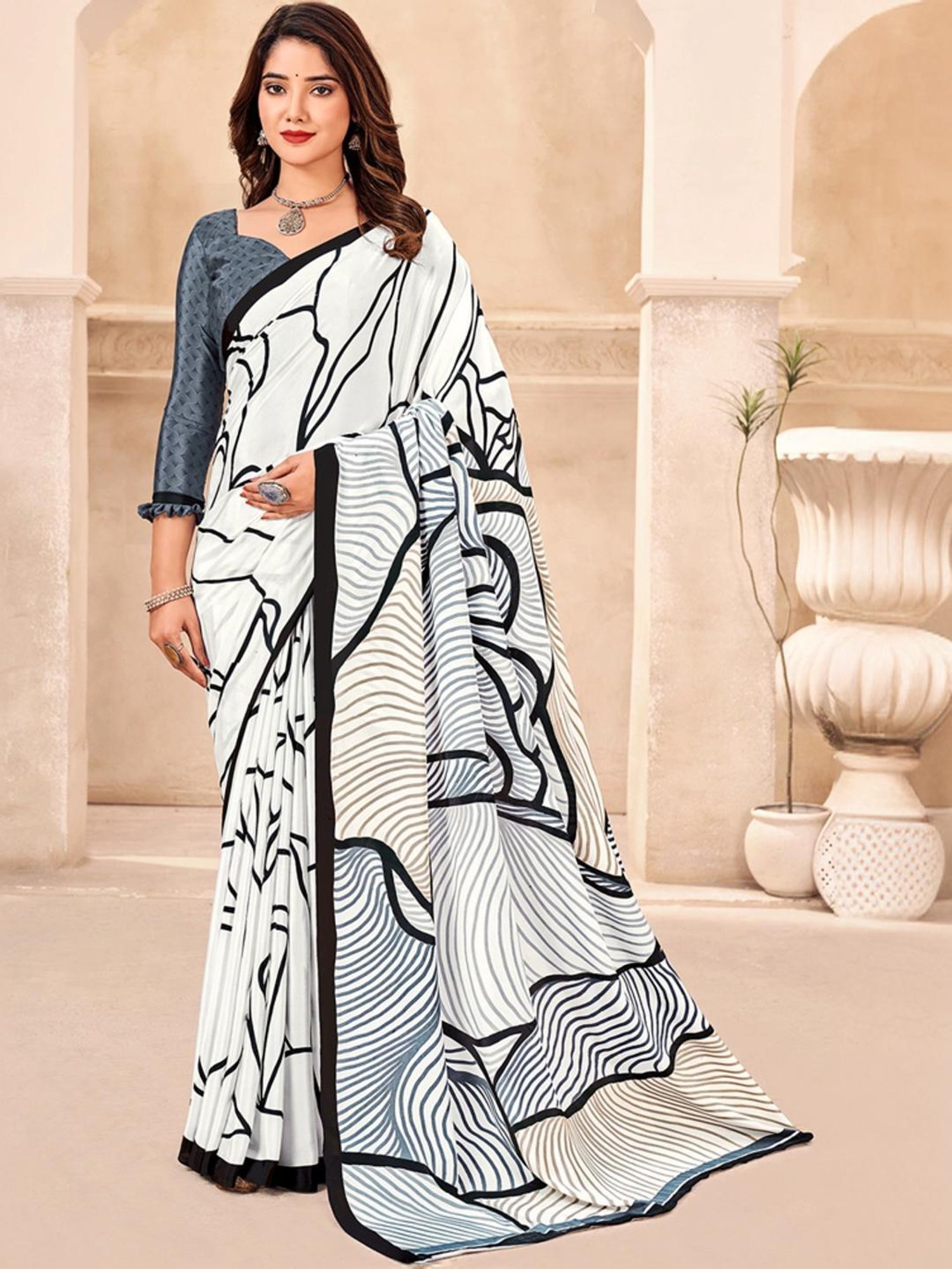 Unnati Silks Grey Cotton Printed Saree With Unstitched Blouse