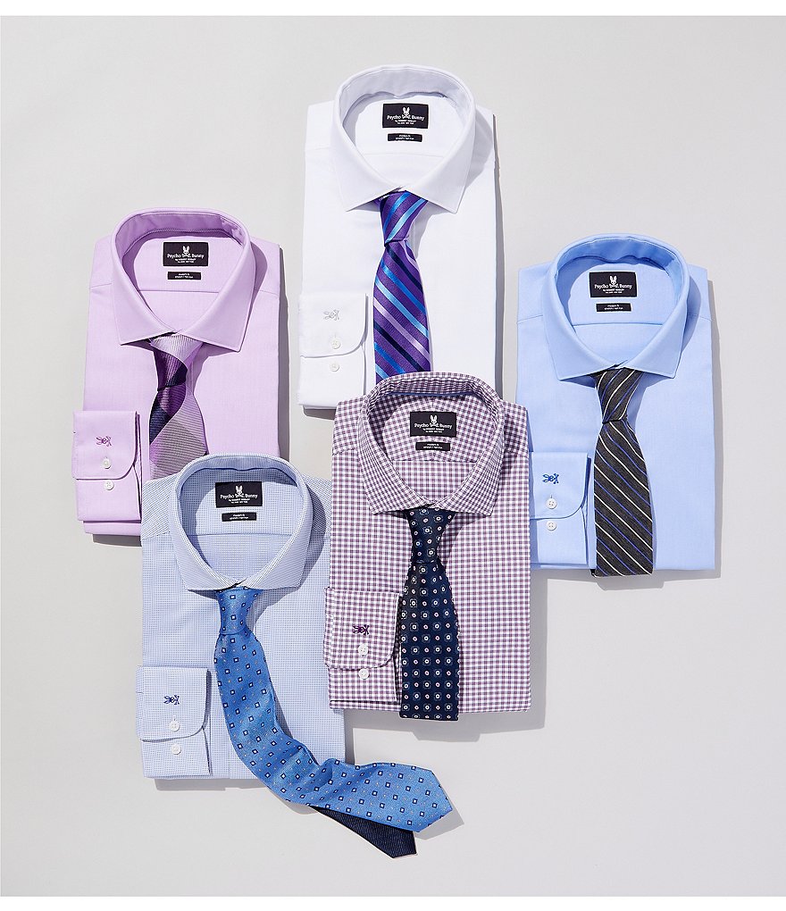 Psycho Bunny Non-Iron Modern Fit Spread Collar Dotted Dress Shirt