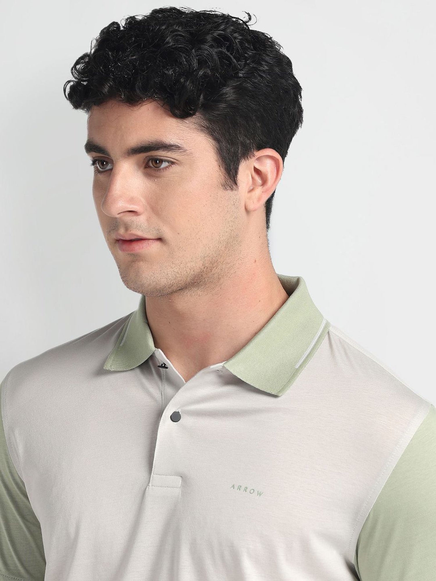 Arrow Newyork Grey Cotton Regular Fit Colour Block Polo T-Shirt