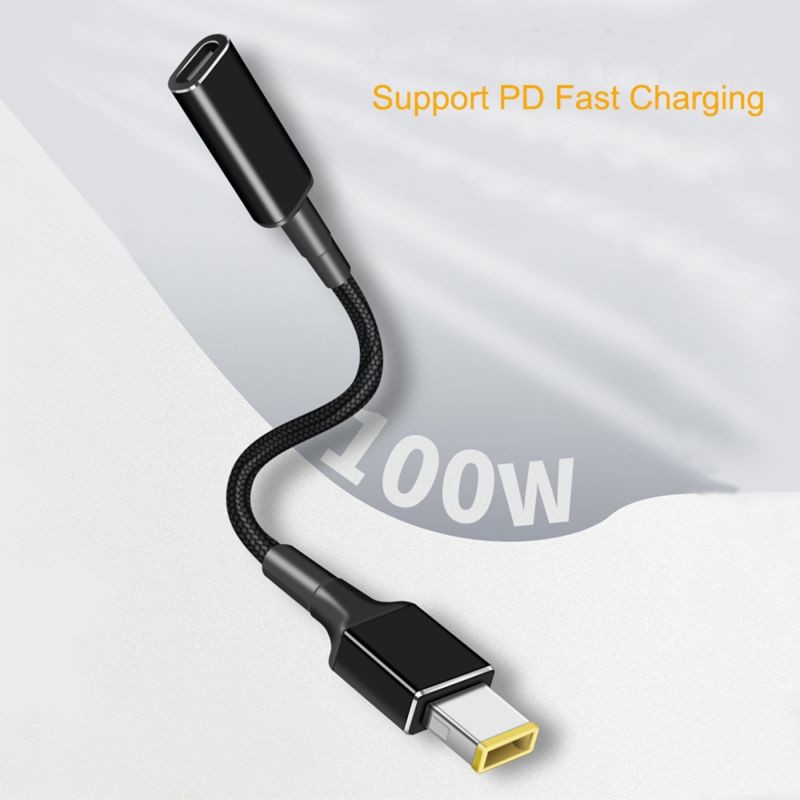 100W USB-C Type-C Female to Slim Square Tip PD Charger Power Converter Cable for Lenovo laptops
