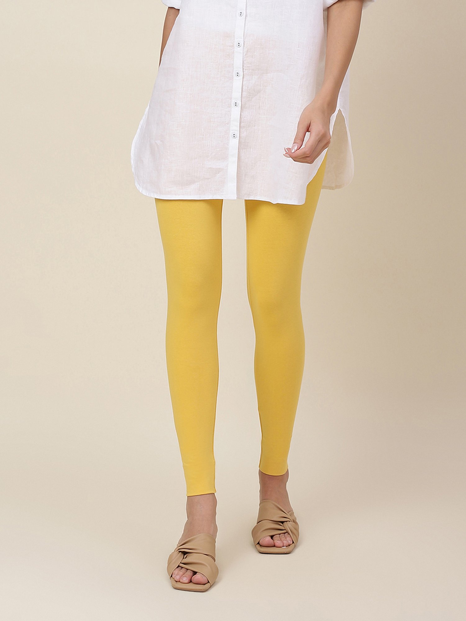 Fabindia Yellow Mid Rise Leggings