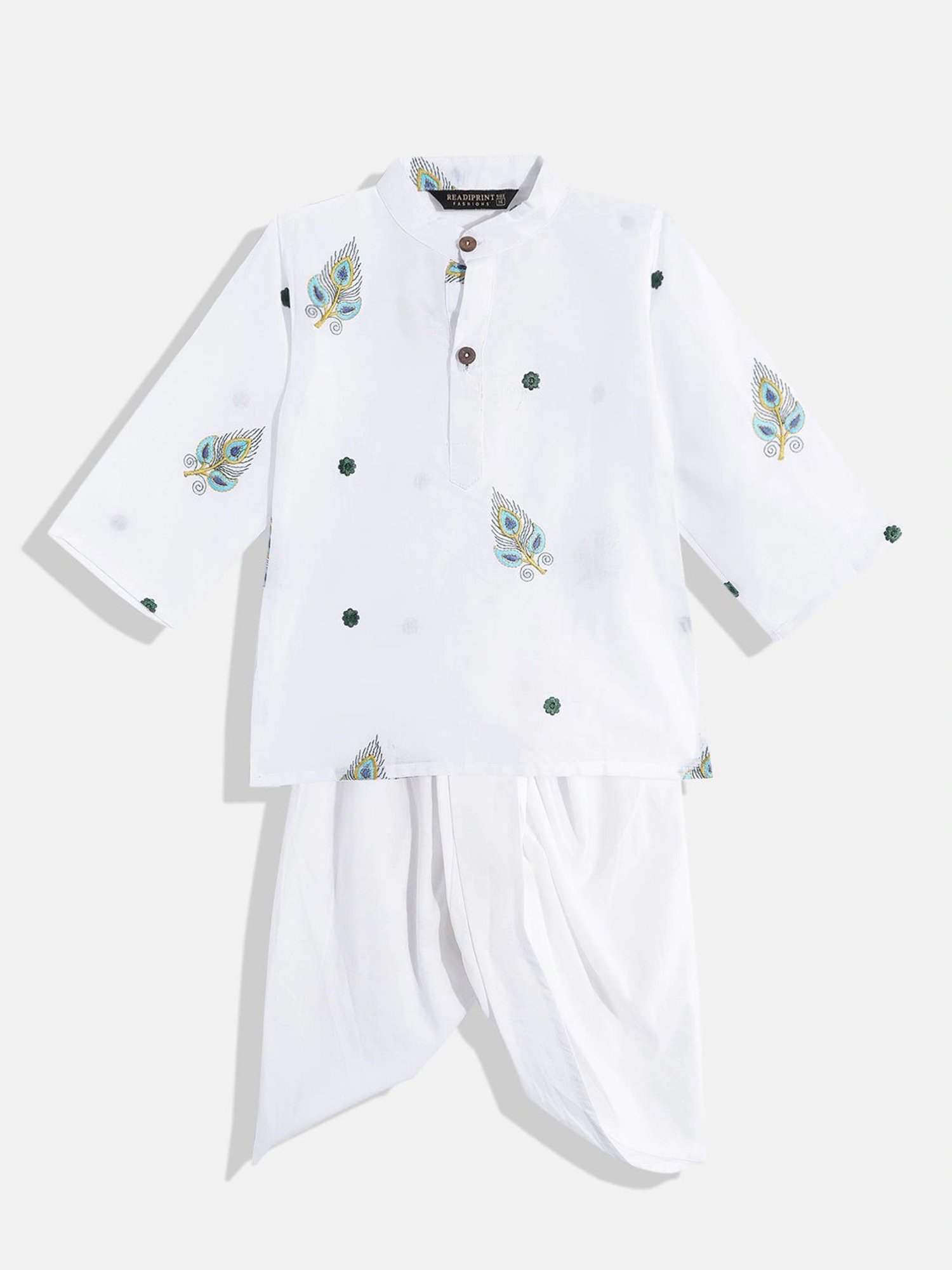 READIPRINT FASHIONS Kids White Printed Full Sleeves Kurta with Dhoti