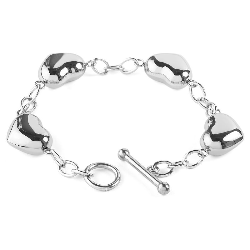 West Coast Jewelry Stainless Steel Puffed Hearts Chain Bracelet