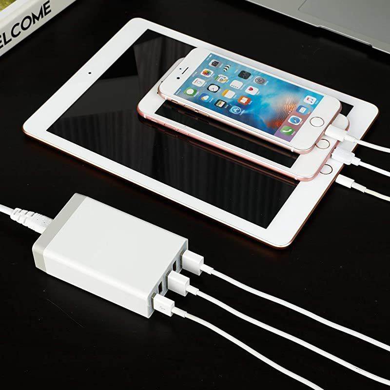 Wall Charger with 5 Port 40W 8A Compatible for Tablet, Phone X Plus 8 Pro, Cell Devices Product, Android Phone and All Port Devices, Desktop Charging Stations for Multiple Devices