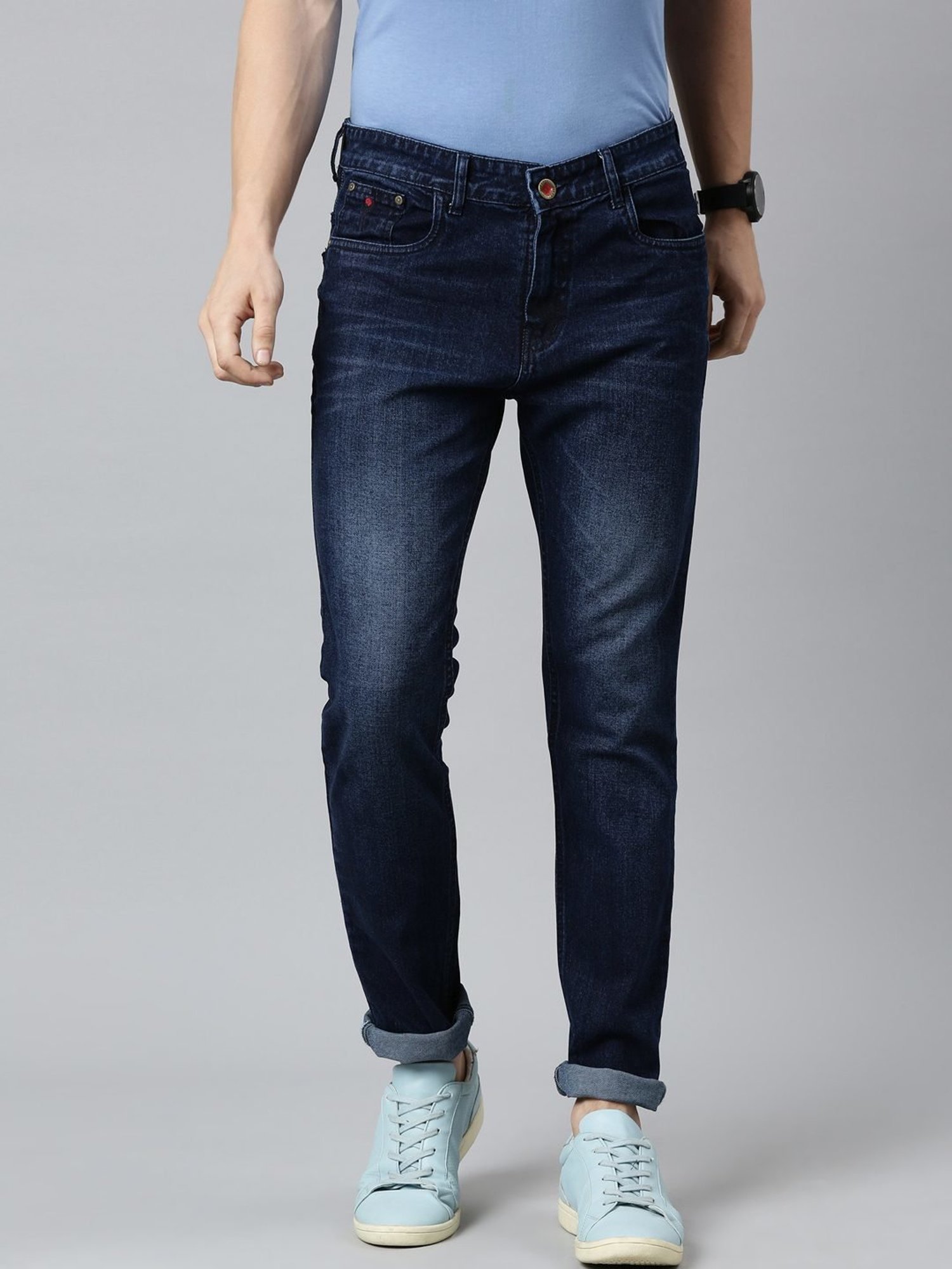 CINOCCI Blue Cotton Slim Fit Jeans