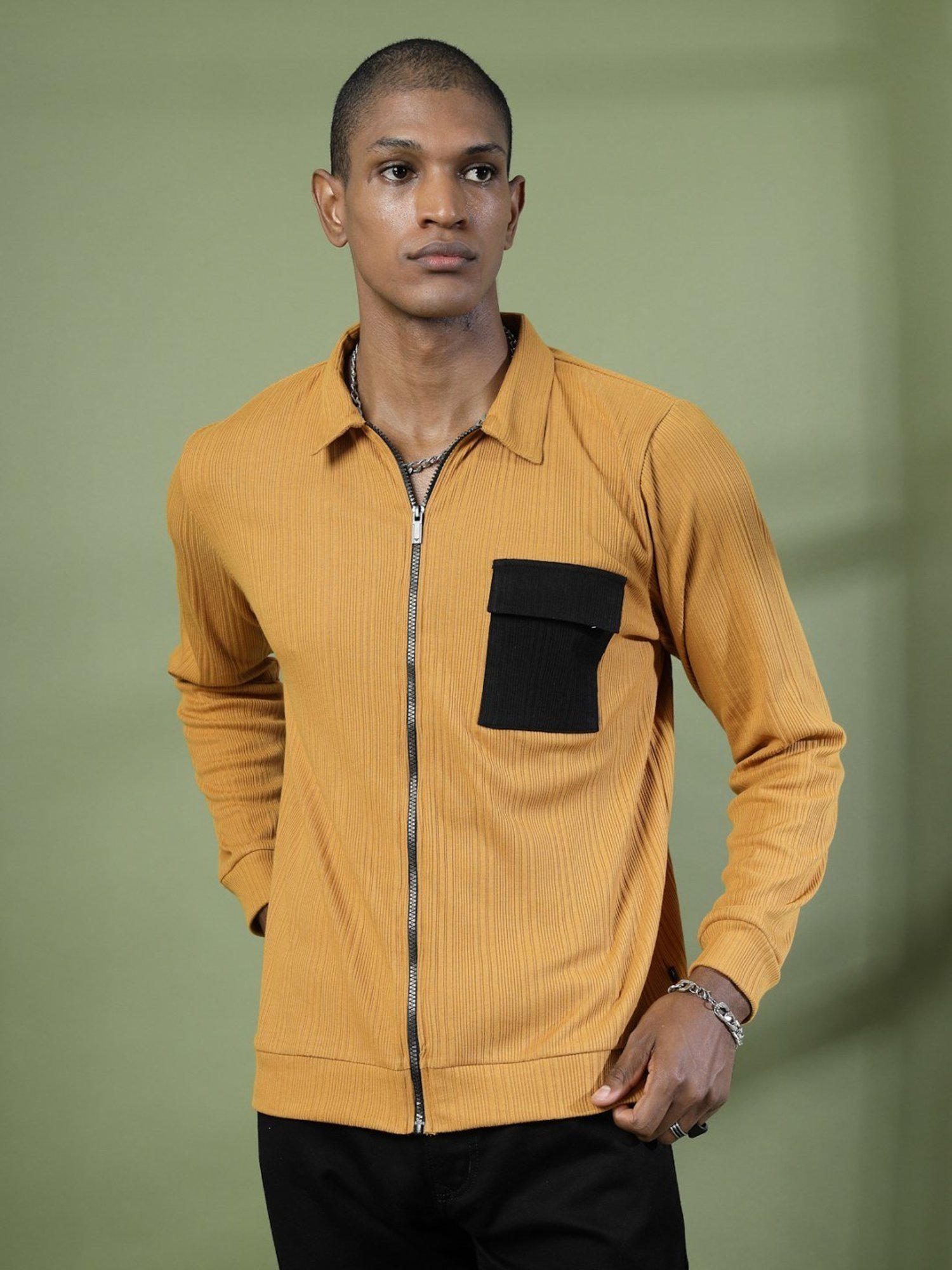 Rigo Light Brown Cotton Relaxed Fit Striped Polo T-Shirt