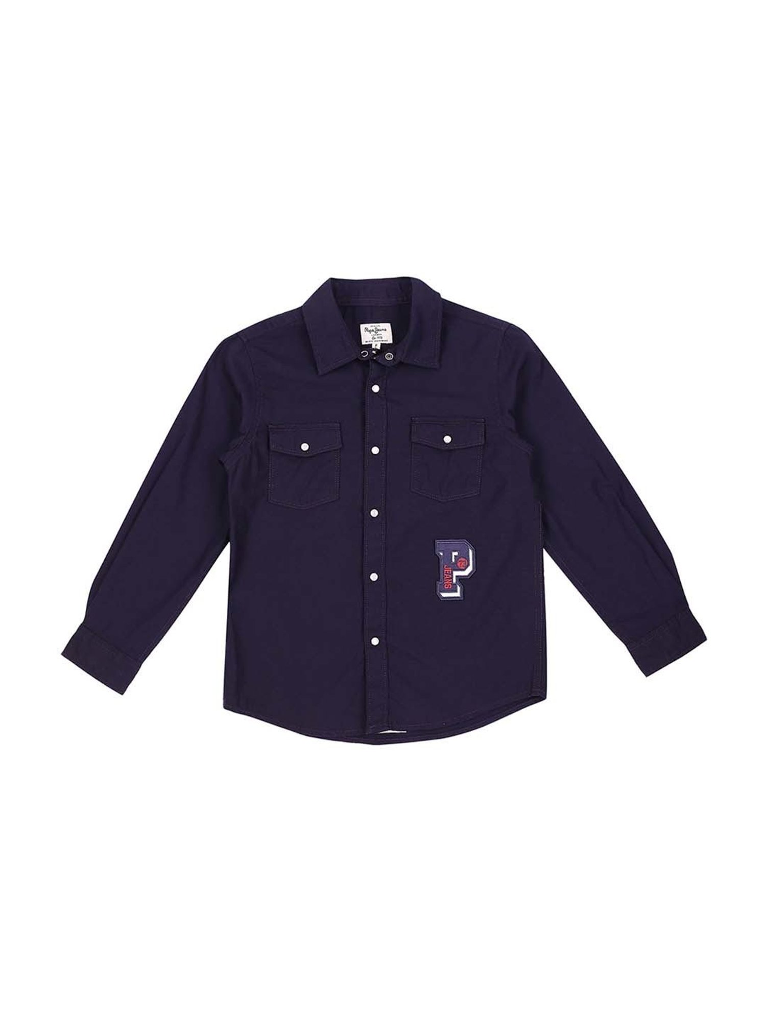 Pepe Jeans Boys Blue Cotton Regular Fit Full Sleeves Shirt