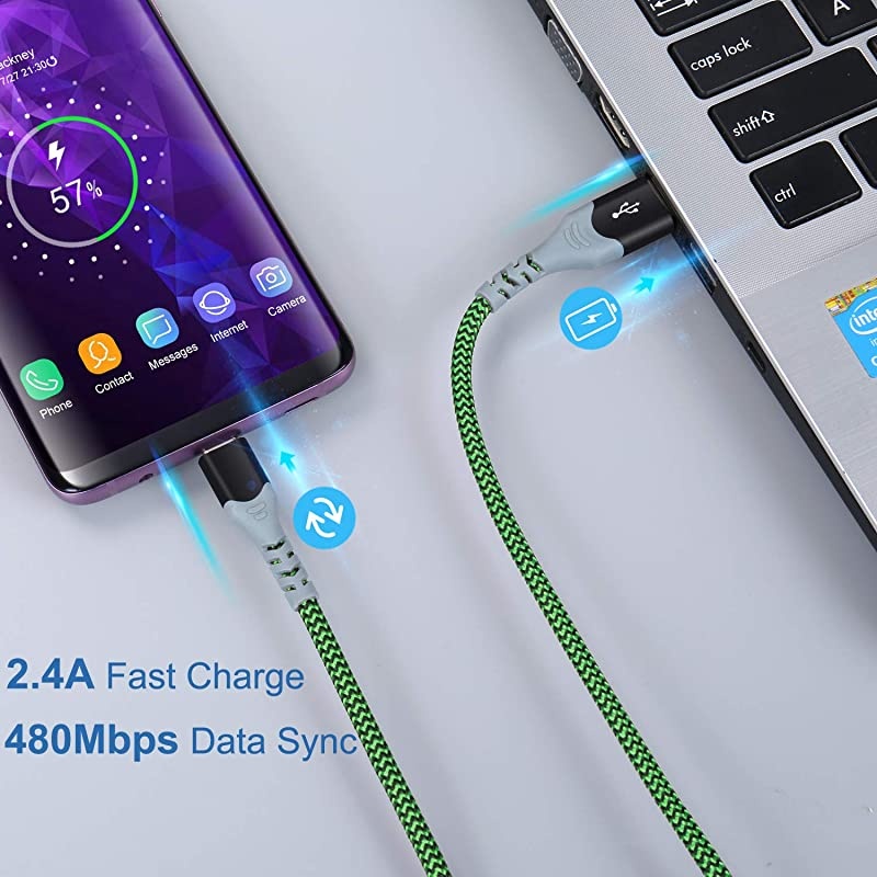 Type C Fast Charger Cable,  3 Pack 10ft Nylon Braided USB C Cable Fast Charger Charging Cord Compatible with Samsung Galaxy S10 S10E S9 S8 Plus Note 10 9 8,Moto Z,LG G8 G5 G6-Blue,Green,Purple