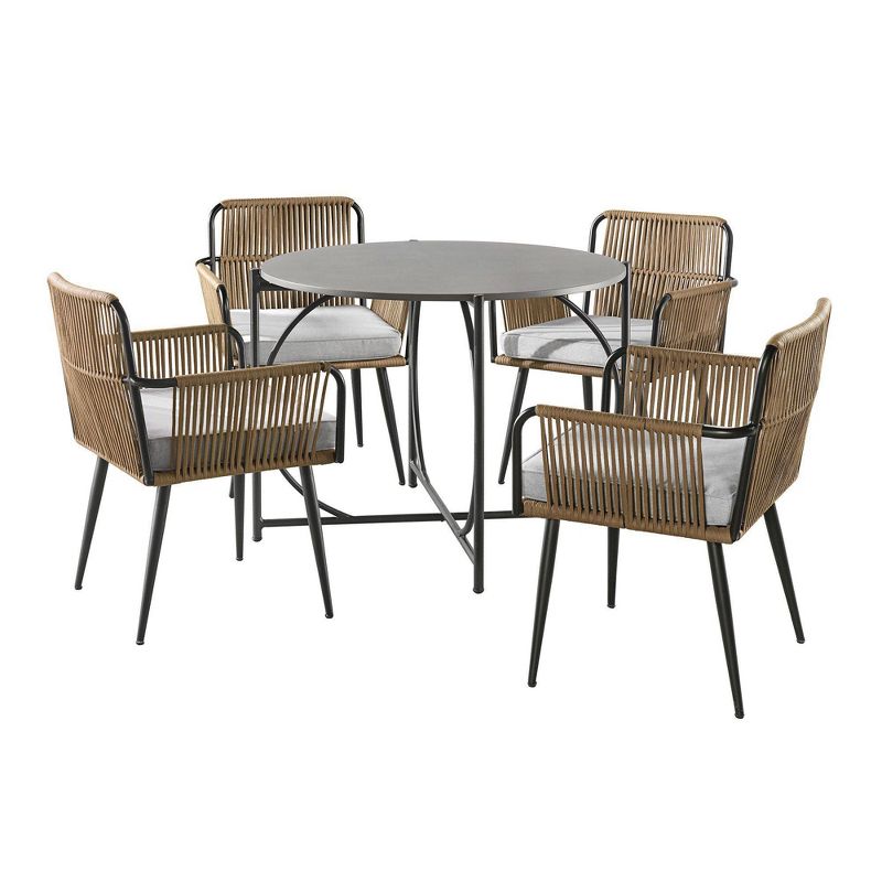 Alburgh 5pc Outdoor Set with Four Rope Chairs & Table - Beige - Alaterre Furniture