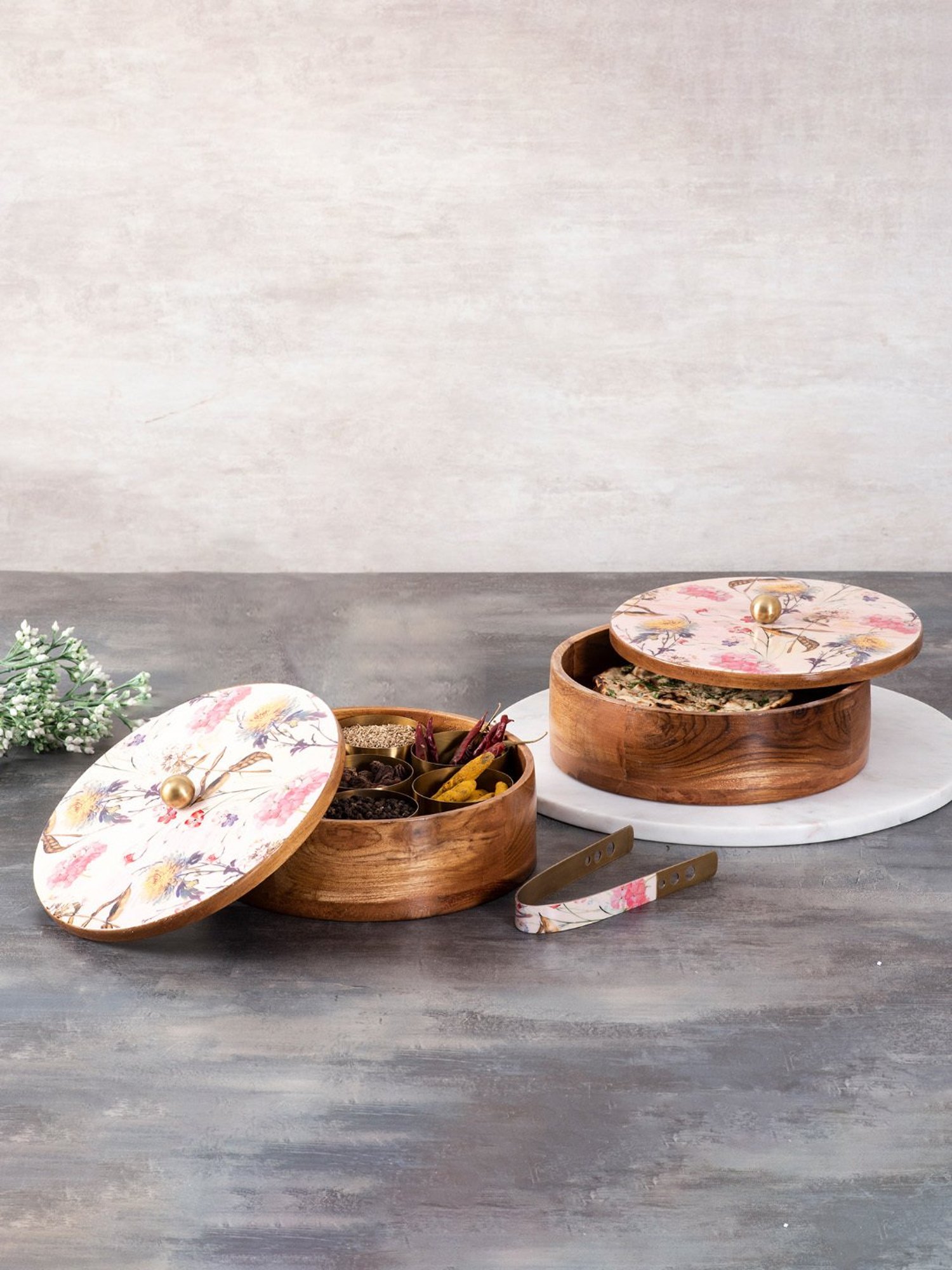 Nestroots Printed Pink Wood Serving Set of 2