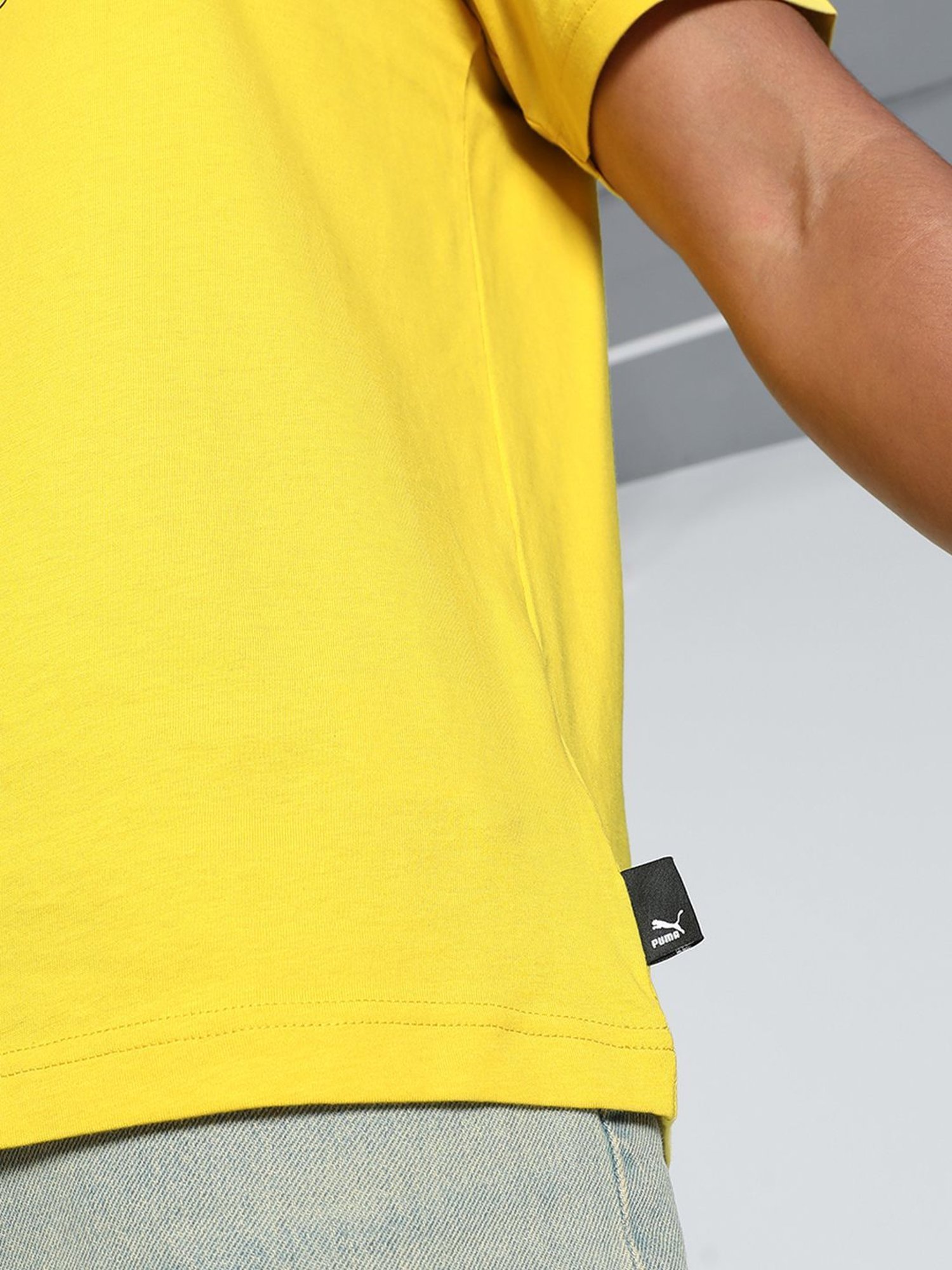 Puma Yellow Cotton Regular Fit Printed T-Shirt