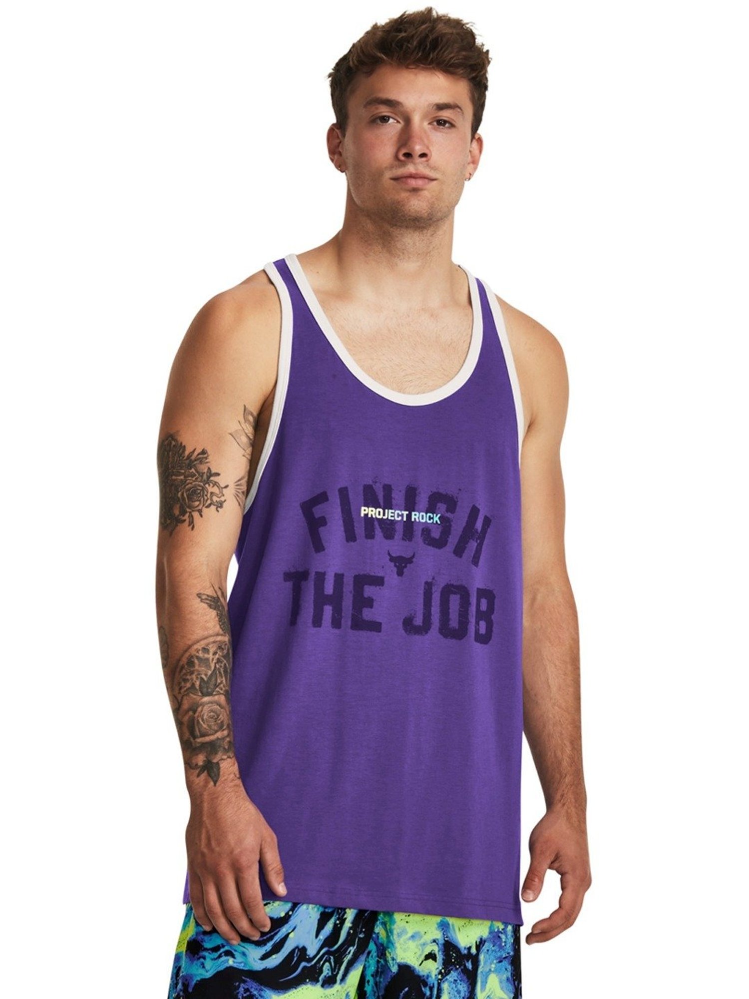 Under Armour Purple Cotton Loose Fit Printed Tank Tee
