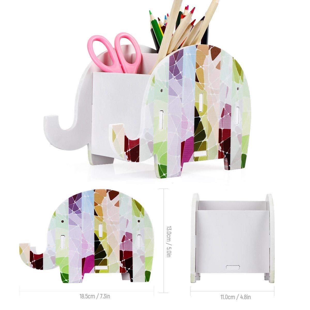 COOLBROS Elephant Pencil Holder With Phone Holder Desk Organizer Desktop Pen Pencil Mobile Phone Bracket Stand Storage Pot Holder Container Stationery Box Organizer (striped elephant)