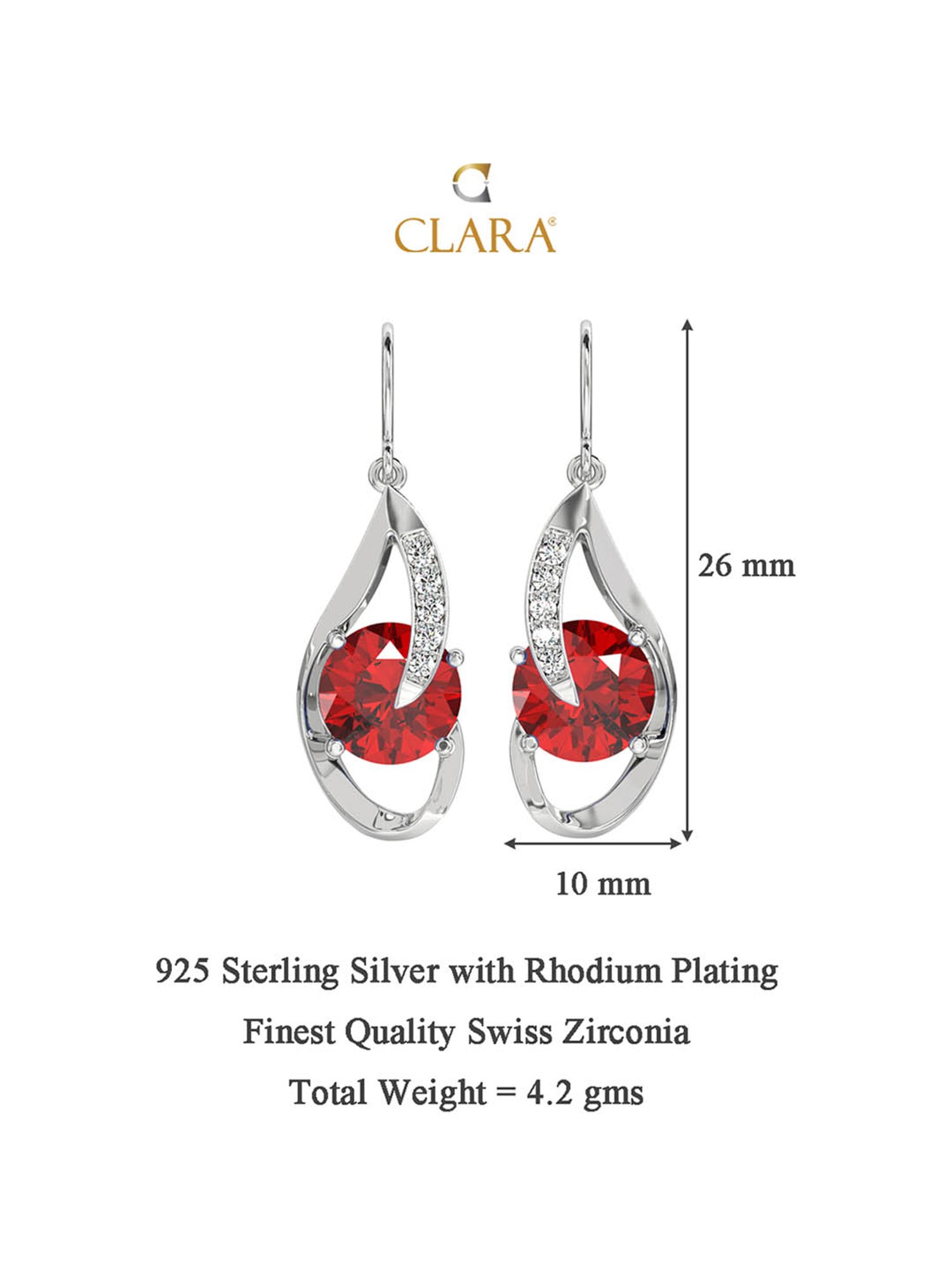 Clara 92.5 Sterling Silver Swiss Zirconia Blood Red Eye Drop Earrings